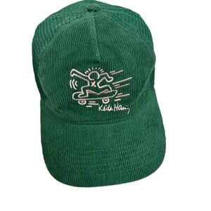 Keith Haring Mad Engine Skater Hat Snapback Green Corduroy Adjustable Embroider